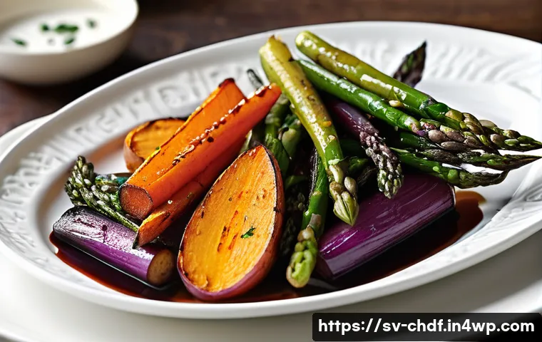 로스팅 채소로 만든 고급 레스토랑 스타일 요리 관련 이미지 2