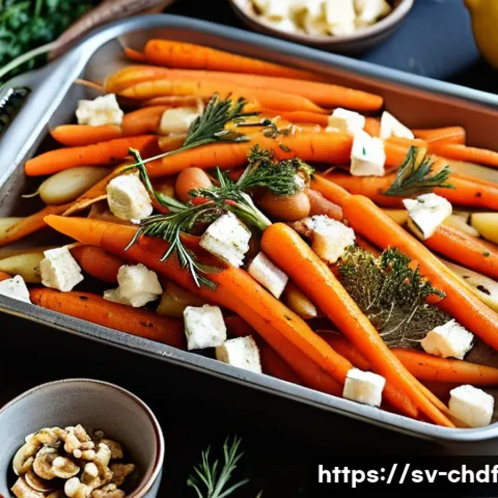 로스팅 채소로 만드는 건강한 샐러드 - A vibrant autumn vegetable roasting scene featuring a rustic wooden table with a large baking tray f...