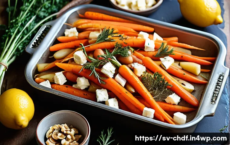 로스팅 채소로 만드는 건강한 샐러드 - A vibrant autumn vegetable roasting scene featuring a rustic wooden table with a large baking tray f...